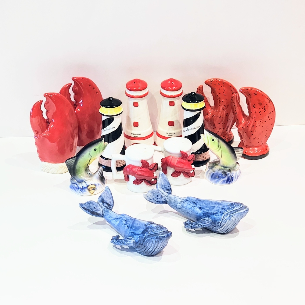 Nautical Themed Sets Of Salt And Pepper Shakers. Canada Ceramic Figurines Set